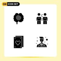 4 Thematic Vector Solid Glyphs and Editable Symbols of brain handshake psychology business cards Editable Vector Design Elements