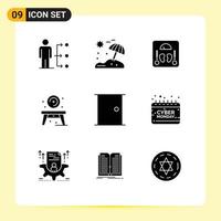 9 User Interface Solid Glyph Pack of modern Signs and Symbols of door disk health table home Editable Vector Design Elements