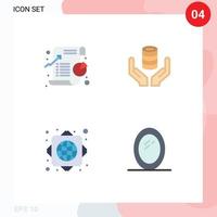 4 Universal Flat Icons Set for Web and Mobile Applications business server pie hand global network Editable Vector Design Elements