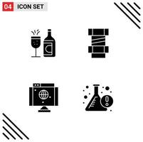 Solid Glyph Pack of 4 Universal Symbols of glass network ddrink engineering beaker Editable Vector Design Elements