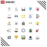 Mobile Interface Flat Color Set of 25 Pictograms of croos globe router global modem Editable Vector Design Elements