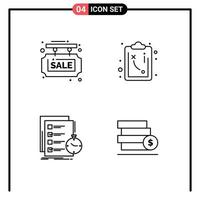 Set of 4 Modern UI Icons Symbols Signs for info task sale board strategy check Editable Vector Design Elements