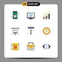 Mobile Interface Flat Color Set of 9 Pictograms of cosmetic board screen education positions Editable Vector Design Elements