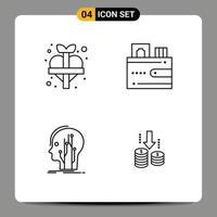 4 Universal Line Signs Symbols of heart head add money knowledge Editable Vector Design Elements