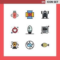 9 User Interface Filledline Flat Color Pack of modern Signs and Symbols of candle switch robot power off Editable Vector Design Elements