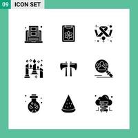 9 Creative Icons Modern Signs and Symbols of axe flame clip candles feminism Editable Vector Design Elements
