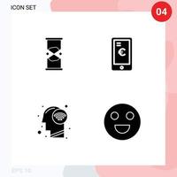 Modern Set of 4 Solid Glyphs and symbols such as hourglass connect watch payment mind Editable Vector Design Elements