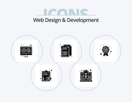 Web Design And Development Glyph Icon Pack 5 Icon Design. best quality. web. light. css. settings vector