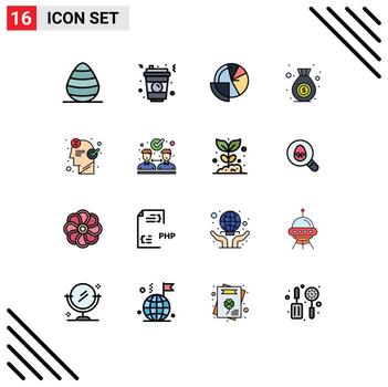 16 Flat Color Filled Line concept for Websites Mobile and Apps brainstorming money financial data finance finance Editable Creative Vector Design Elements