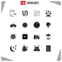 Universal Icon Symbols Group of 16 Modern Solid Glyphs of law court left up conclusion party Editable Vector Design Elements