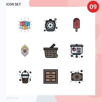 Universal Icon Symbols Group of 9 Modern Filledline Flat Colors of server setting time gear dessert Editable Vector Design Elements