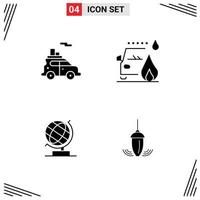 Set of 4 Vector Solid Glyphs on Grid for auto office vehicle fire web Editable Vector Design Elements