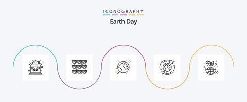 Earth Day Line 5 Icon Pack Including flower. recycle. earth. natural. earth vector