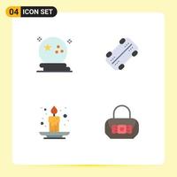 Pictogram Set of 4 Simple Flat Icons of bat candle night skateboard festival Editable Vector Design Elements