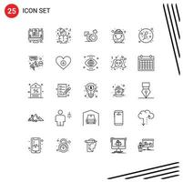 Pack of 25 Modern Lines Signs and Symbols for Web Print Media such as baby pot symbol patrick gold Editable Vector Design Elements