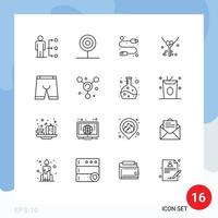 Pack of 16 Modern Outlines Signs and Symbols for Web Print Media such as wedding love food key hardware Editable Vector Design Elements