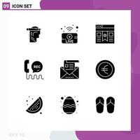 Universal Icon Symbols Group of 9 Modern Solid Glyphs of address contact bookmark communication call Editable Vector Design Elements