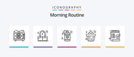 Morning Routine Line 5 Icon Pack Including oats. cereals. dots. bowl. ironing stand. Creative Icons Design vector