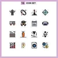 Modern Set of 16 Flat Color Filled Lines Pictograph of symbols sign luxury safety play Editable Creative Vector Design Elements