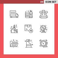 Pack of 9 Modern Outlines Signs and Symbols for Web Print Media such as shipping delivery bag hr graphic design Editable Vector Design Elements