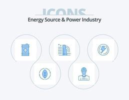 Energy Source And Power Industry Blue Icon Pack 5 Icon Design. light. industry. barrel. factory. building vector