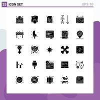 Pack of 25 creative Solid Glyphs of media sort scrub order document Editable Vector Design Elements