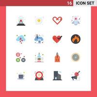 Group of 16 Modern Flat Colors Set for heart launch love startup rocket Editable Pack of Creative Vector Design Elements