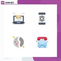 Set of 4 Modern UI Icons Symbols Signs for computer astronomy email science galaxy Editable Vector Design Elements