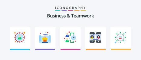 negocio y trabajo en equipo plano 5 5 icono paquete incluso . objetivo. eficacia. cliente. vocación. creativo íconos diseño vector