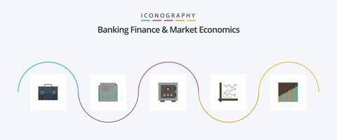 bancario Finanzas y mercado ciencias económicas plano 5 5 icono paquete incluso proteccion. caja. negocio. cerrar con llave. papel vector