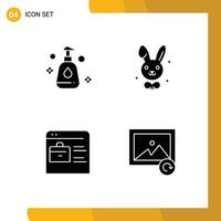 Set of 4 Vector Solid Glyphs on Grid for cleaning online portfolio bynny bag photo Editable Vector Design Elements