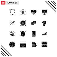 Stock Vector Icon Pack of 16 Line Signs and Symbols for mechanical imac heart device computer Editable Vector Design Elements