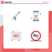 Modern Set of 4 Flat Icons Pictograph of sealant movie construction phone video Editable Vector Design Elements