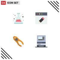 Set of 4 Vector Flat Icons on Grid for acid tongs study mac tool Editable Vector Design Elements