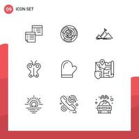 9 Universal Outlines Set for Web and Mobile Applications flag mountain business success logic Editable Vector Design Elements