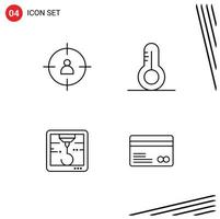 Group of 4 Modern Filledline Flat Colors Set for business card target thermometer ecommerce Editable Vector Design Elements