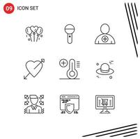 Modern Set of 9 Outlines and symbols such as valentine heart sound arrow favorite Editable Vector Design Elements