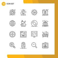 Group of 16 Modern Outlines Set for globe package atoumated schedule calendar Editable Vector Design Elements