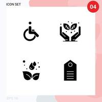 Group of 4 Modern Solid Glyphs Set for weelchair droop walk save the world clothes Editable Vector Design Elements