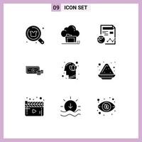 9 User Interface Solid Glyph Pack of modern Signs and Symbols of finance dollar data business profile Editable Vector Design Elements