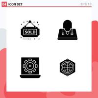 Solid Glyph Pack of 4 Universal Symbols of estate laptop sold purse setting Editable Vector Design Elements