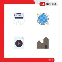 4 User Interface Flat Icon Pack of modern Signs and Symbols of air document summer global business video Editable Vector Design Elements