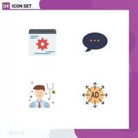 4 User Interface Flat Icon Pack of modern Signs and Symbols of cogwheels stethoscope optimization comment submission Editable Vector Design Elements