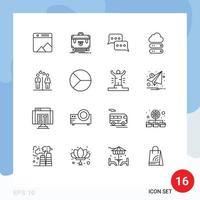 16 Universal Outlines Set for Web and Mobile Applications storage cloud portfolio big message Editable Vector Design Elements