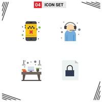 Group of 4 Modern Flat Icons Set for cab desk transport customer service workplace Editable Vector Design Elements