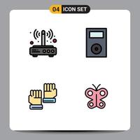 Group of 4 Filledline Flat Colors Signs and Symbols for modem technology connection electronics gloves Editable Vector Design Elements