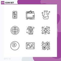 Set of 9 Commercial Outlines pack for support global purse communication test Editable Vector Design Elements