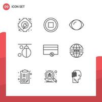 Pack of 9 Modern Outlines Signs and Symbols for Web Print Media such as payments finance human training boxing Editable Vector Design Elements