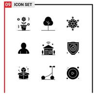 Solid Glyph Pack of 9 Universal Symbols of internet of things house friends user account Editable Vector Design Elements