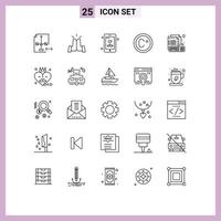 25 User Interface Line Pack of modern Signs and Symbols of computer measure high degree mobile Editable Vector Design Elements